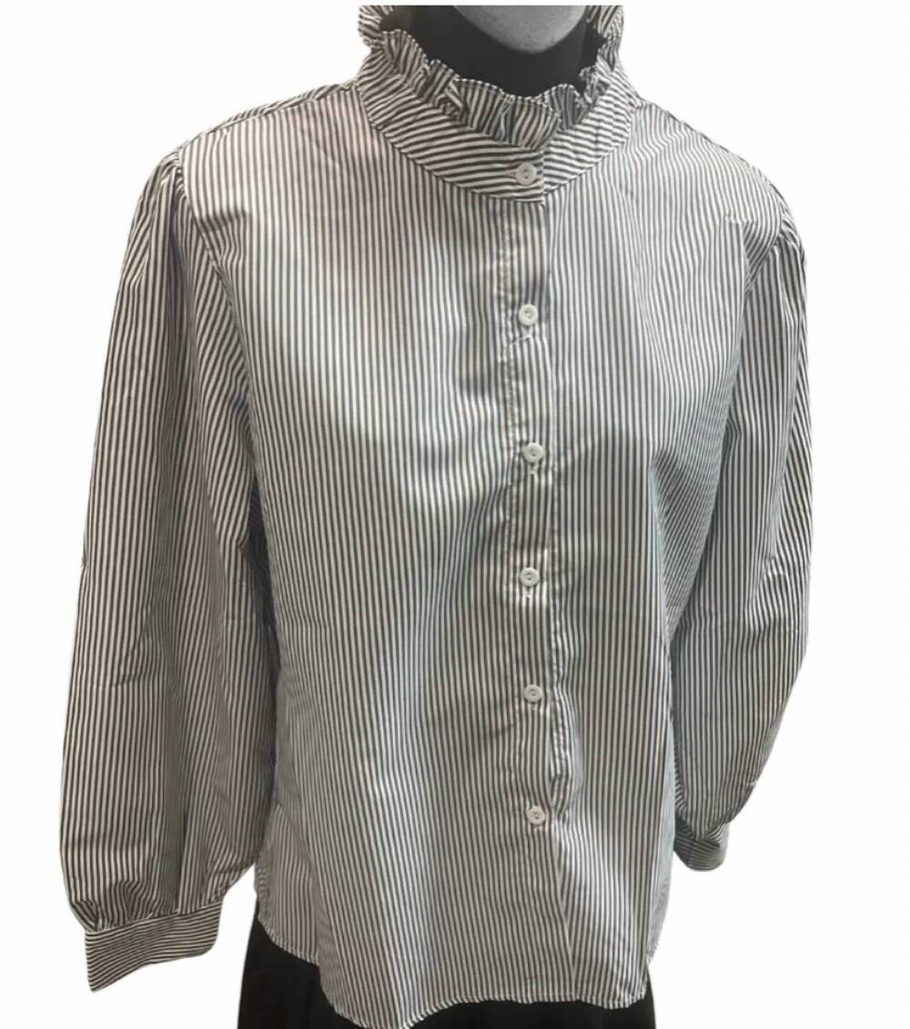 NEW VIVID women's stripe ruffle blouse in grey